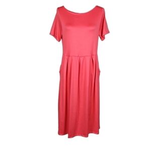 Coral Pink Midi Dress with Pockets, L